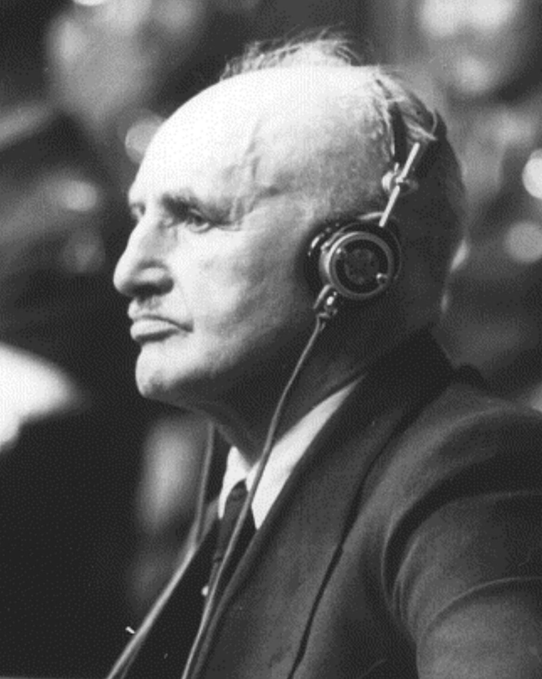 Julius Streicher in the courtroom of the Nuremberg Tribunal